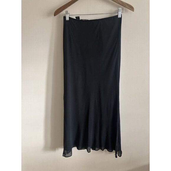 Y2k Express Black Chiffon Silk Full Skirt Lined Lettuce Hem Slit Medium - Picture 8 of 10